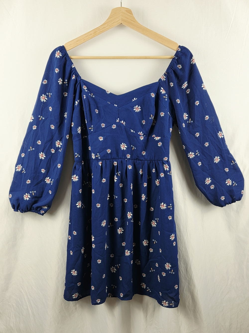 A.U.U Blue Daisy A Line Puff Sleeve Dress Size Medium